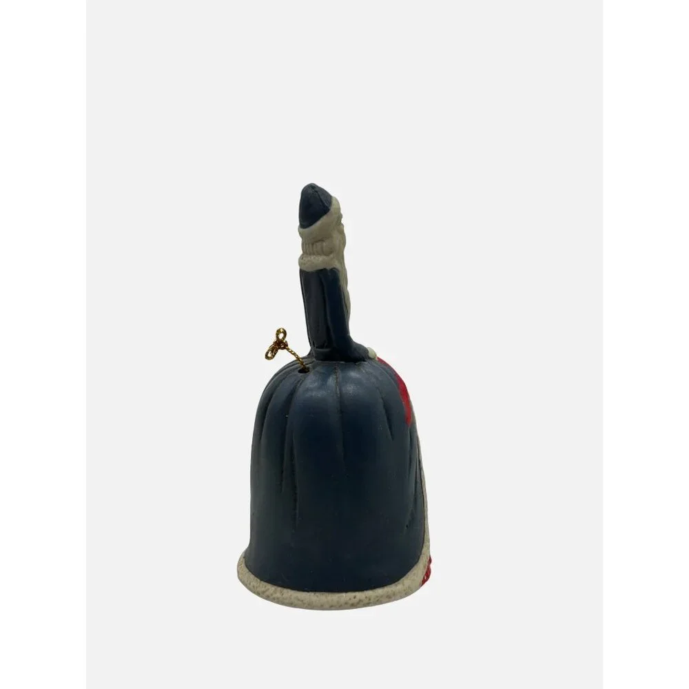 Vintage Victorian Santa Bell Porcelain Blue Red Floral‎ Christmas Collectible